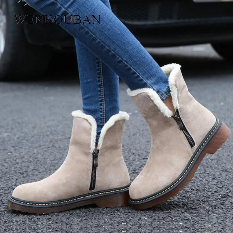

Booties Woman 2018 Winter Boots Female Zipper Flock Plush Shoes Snow Ankle Boots for Ladies Bottes Size 35-43 Bota Femininas