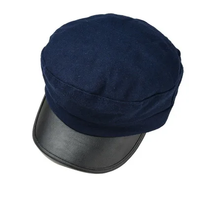 navy blue Модная русская популярная женская темно-синяя кепка в стиле милитари, Лоскутная Кепка из ПУ кожи с полями для женщин, высококачественная повседневная Кепка - Цвет: navy blue