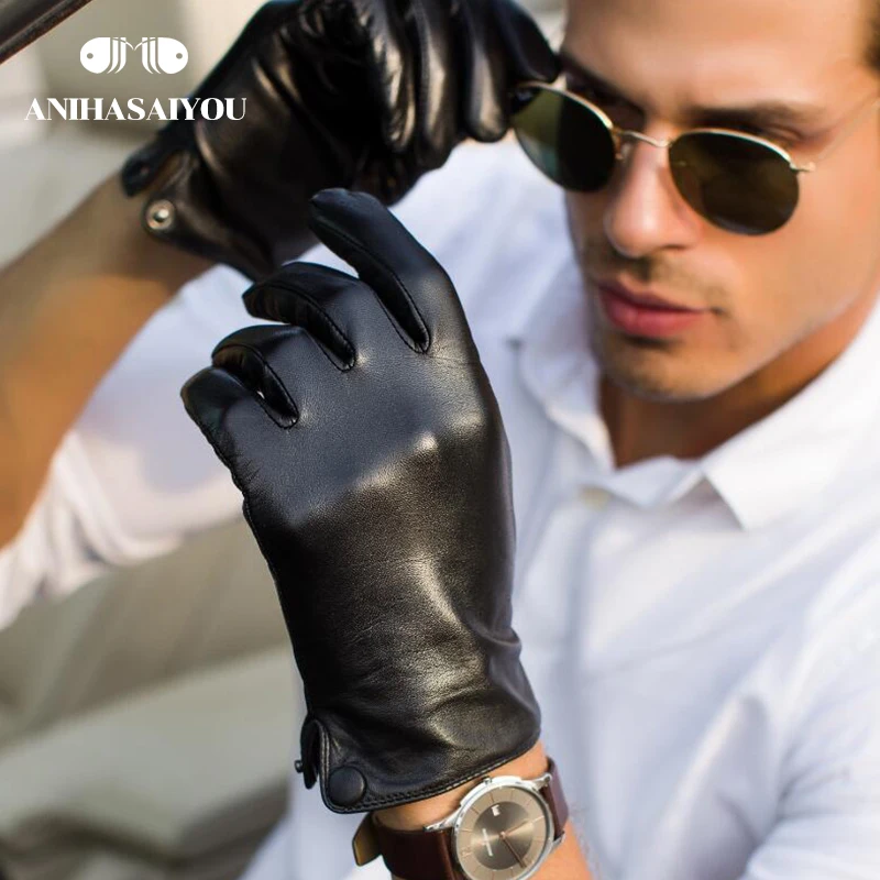 New product leather gloves men Real sheepskin genuine leather gloves men fashion gloves winter High grade winter gloves men   