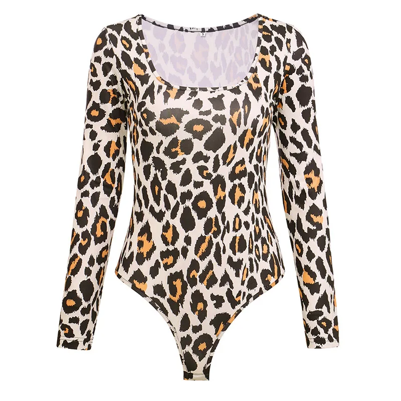  Sexy Bodysuit Women Summer Autumn Basis Skinny Jumpsuits For Women 2018 Long Sleeve Leopard Print Playsuit Free Shipping