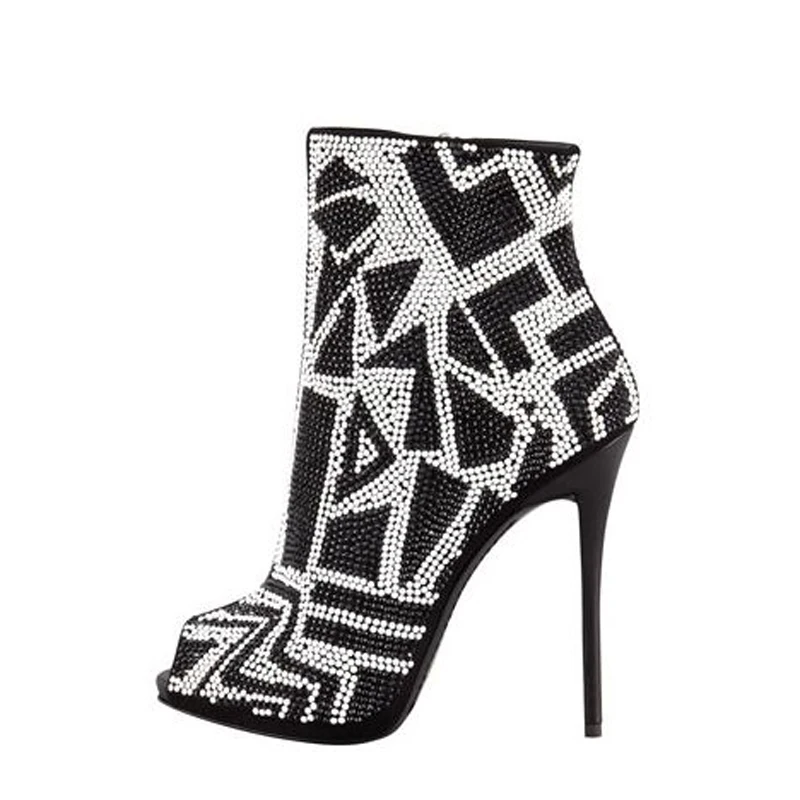 Black-White-Geometric-Peep-toe-Crystallized-Booties-Shoes-Bling-Bling-All-Studded-Rhinestone-High-Heels-Pumps (1)