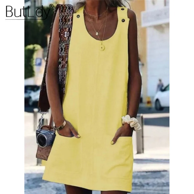 Tank Short Summer Dress Women 2019 Large Plus Big Size 5XL Loose Dresses Ladies Off Shoulder Sleeveless Pockets A-Line Dress