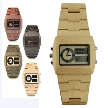 Модные мужские часы из дерева с подсветкой, аналоговые-цифровые часы с двойным временем, антикварные деревянные часы, мужские роскошные часы от ведущего бренда, устойчивые мужские часы