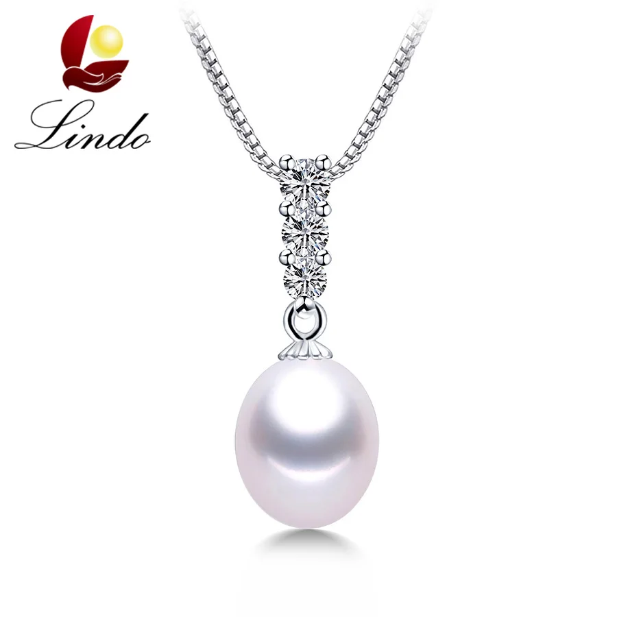 

Lindo Classic Natural Freshwater Pearl Pendant Women Fashion Crystal 925 Sterling Silver Fine Jewelry 8-9mm Real Pearl Necklace