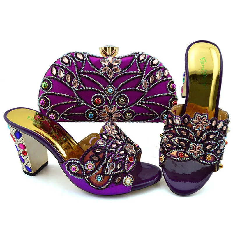 

Italian Shoes with Matching Bags for Women Nigerian Women Wedding Shoes and Bag Set Decorated with Rhinestone Party Shoe Bag Set