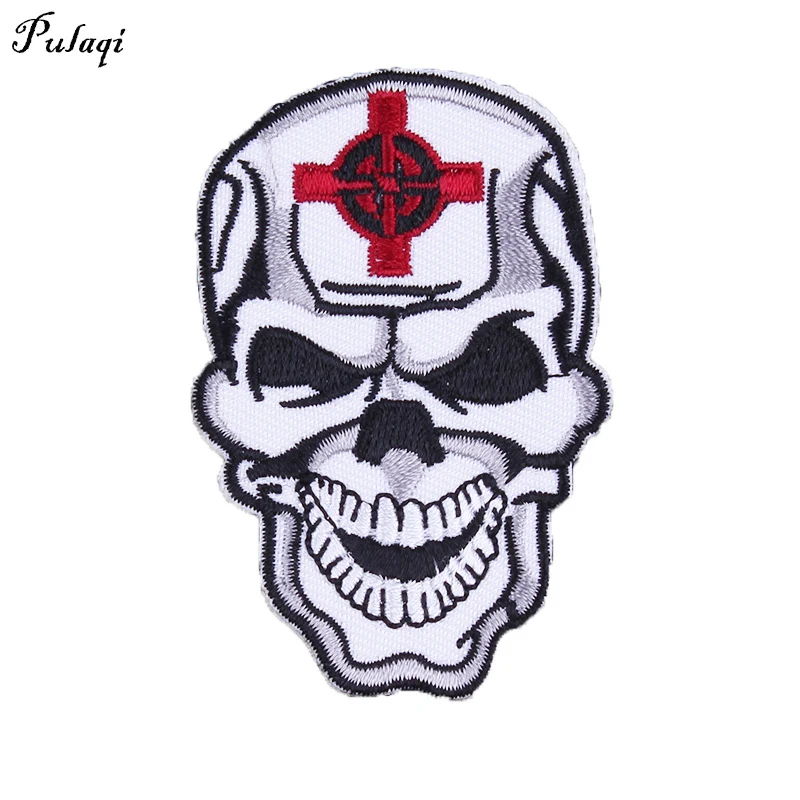 

Pulaqi DIY King Skull Badges Punk Patches for Motor Clothing Iron Embroidered Patch Applique Iron on Patches Sewing Accessories