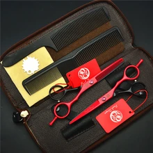 4 шт. костюм 5,5 ''красный 440C профессиональные человеческие волосы Парикмахерские ножницы резка ножницы+ истончение ножницы+ расческа Z1013