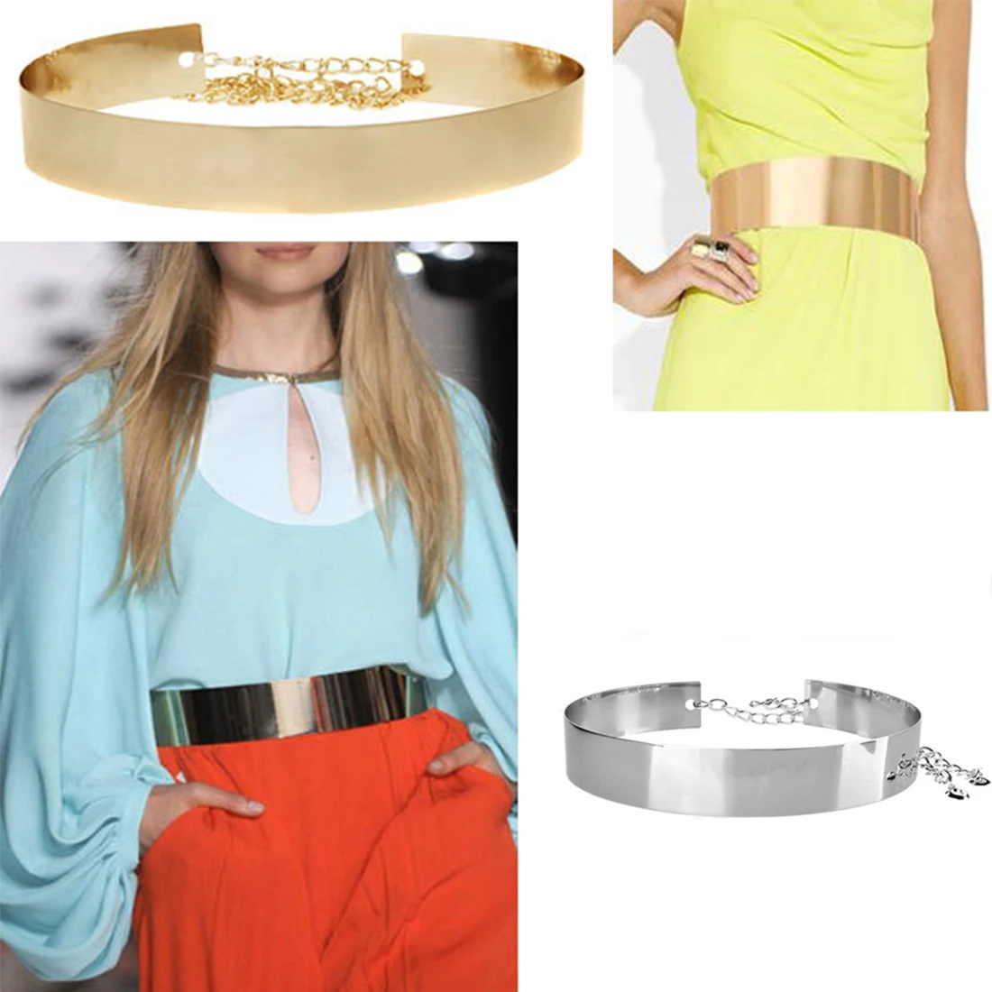 Hot Fashion New Women Metallic Belt Cummerbund Girl Metal Golden Mirror