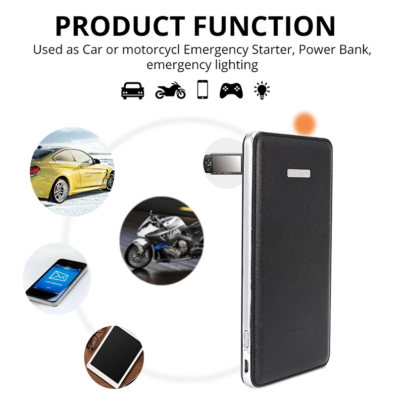 Partol Mini Portable Multifunction Charging Jump Starter Booster 12V 8000MAH Auto Engine Power For Mobile Phones Laptops Cars