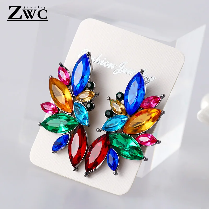

ZWC Trendy Brand Opal Stone Drop Earrings 2019 Brand New Elegant For Women Fashion Elegant Geometric Crystal Earring Jewelry