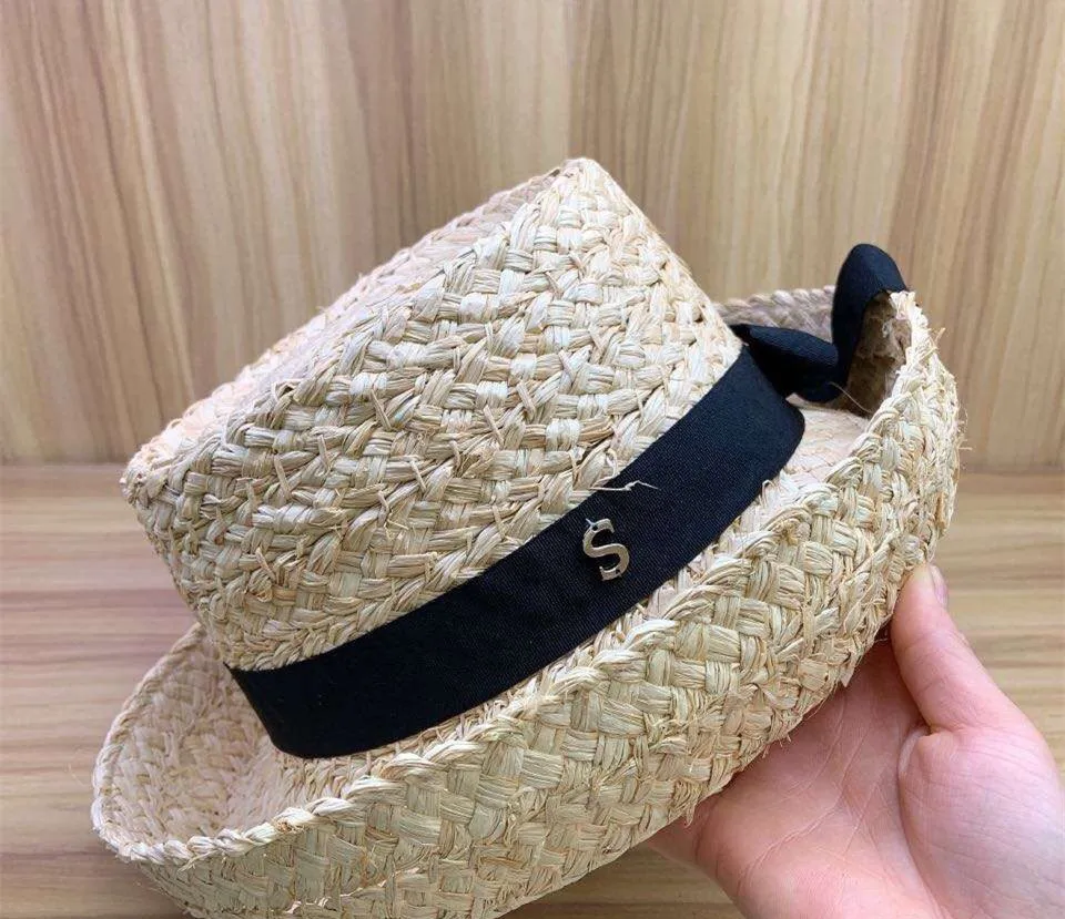 

01902-axi 2019 new summer French elegance handmade raffia lady flat bucket cap women leisure hat