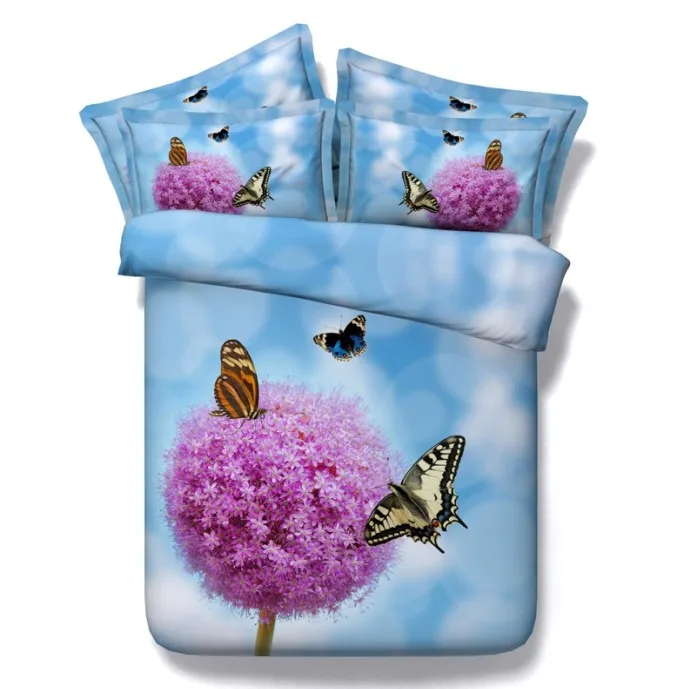 Bedding and comforters set twin size 3D Blue purple butterfly floral duvet cover quilt doona bed