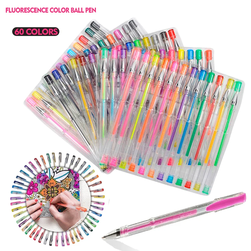 

60Pcs Gel Ink Pen Set Refills Metallic Pastel Neon Glitter Sketch Drawing Color Pen School Stationery Art Marker Craft