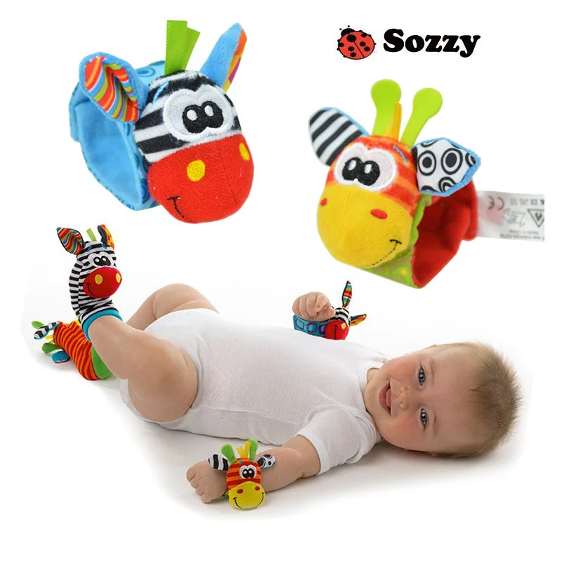 

Rosiky Cartoon Baby Toys 0-12 Months Soft Animal Baby Rattles Infant Newborn Plush Sock Baby Toy Wrist Strap Baby Foot Socks