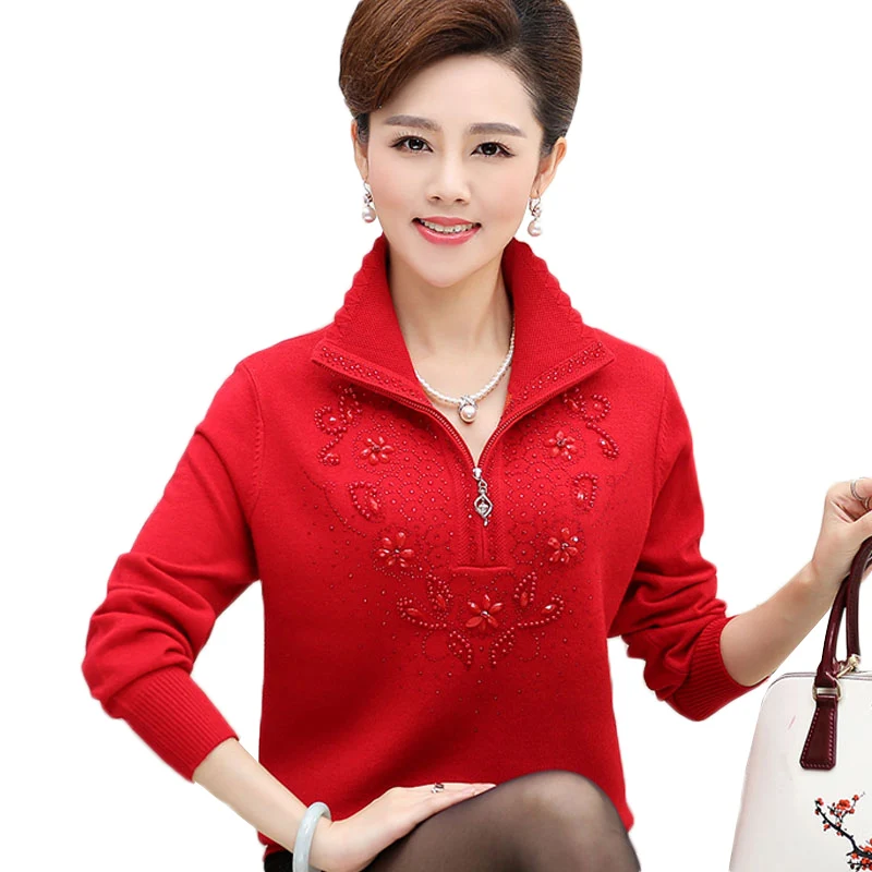 Large Size Autumn Winter Female Sweater Casual Women Knit Coats Fashion Beaded Pullover HK104 | Женская одежда