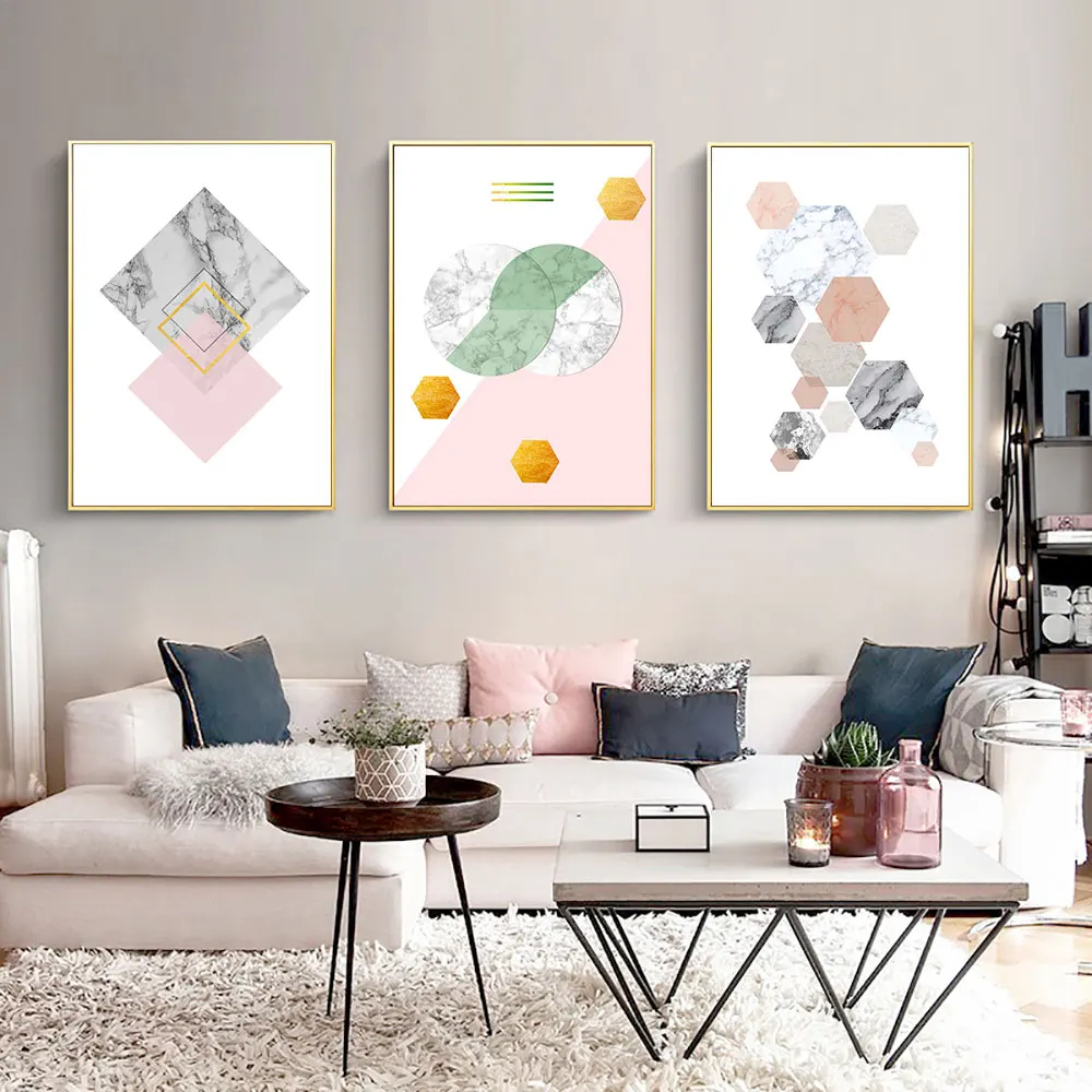 

Geometric Wall Art Abstract Painting Canvas Nordic Print Posters Canvas Pink Abstract Painting Prints Poster Marble Unframed
