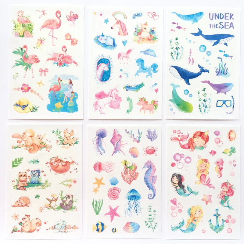

6 pcs/lot Cartoon Unicorn Flamingo Sticker Cute Mermaid Decoration DIY Diary Scrapbooking Label Stickers gift school supplies