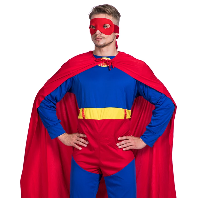 Костюм супергероя, мужской костюм супергероя, плащ для взрослых, красная накидка, костюм на Хэллоуин, вечерние костюмы, карнавальный костюм для мужчин, новинка