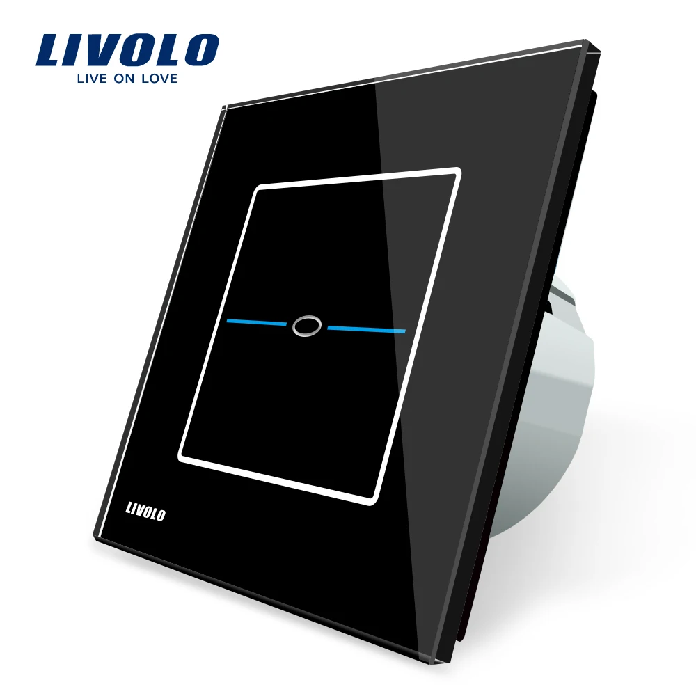 Free Shipping Livolo EU Standard VL C701 SR2 Black Crystal Glass Panel AC 110 250V 1Gang
