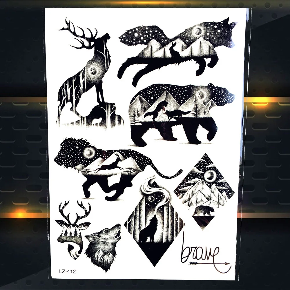 Cool Bear Beast King – tatouage temporaire étanche, Lion indien Warrior, faux Flash pour hommes, autocollant de tatouage 21x15CM pour femmes, tatouage au henné