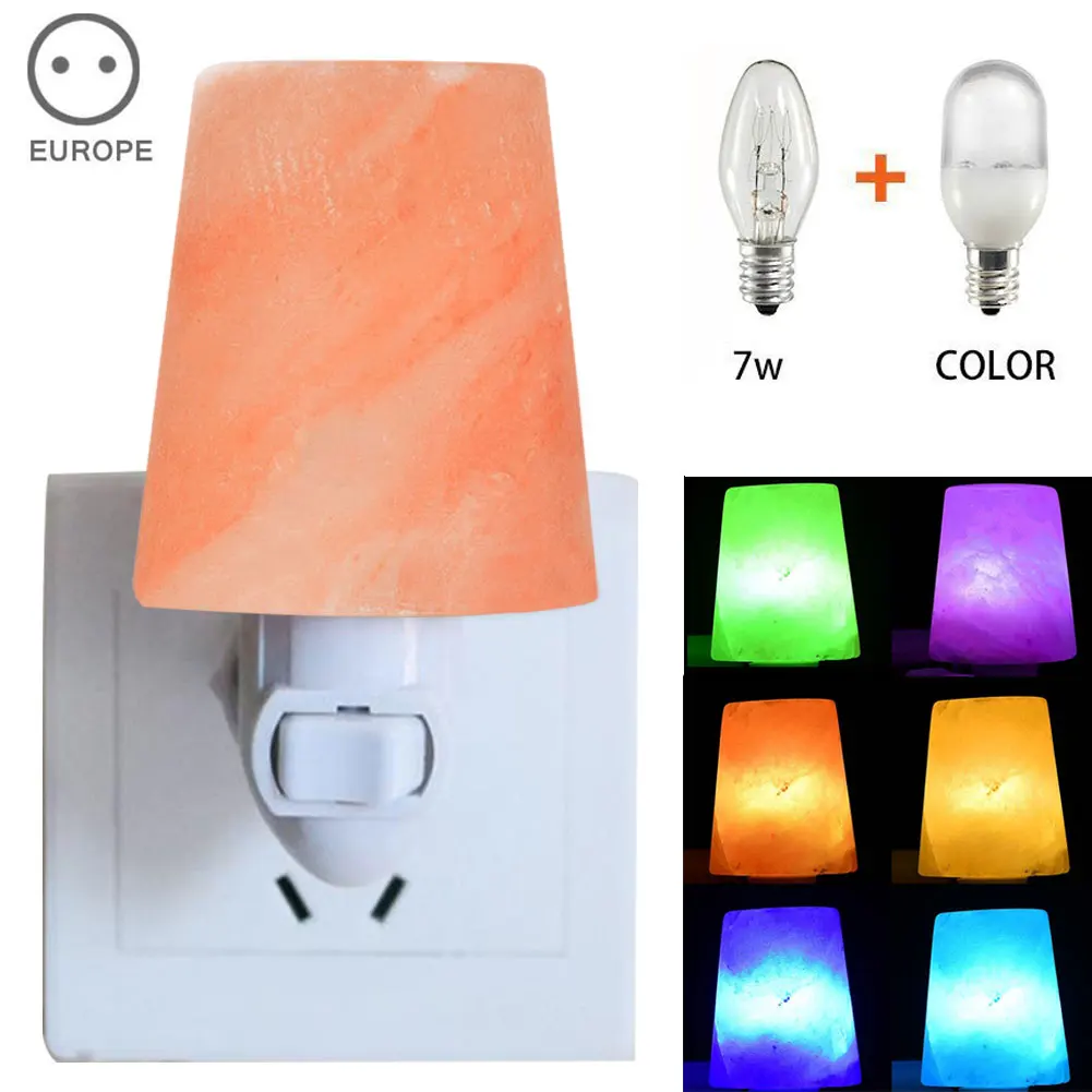 

Hand Carved Himalayan Crystal Salt Light with LED Color Changing Bulb Wall Plug Lamp for Air Purifying Home Decor --M25