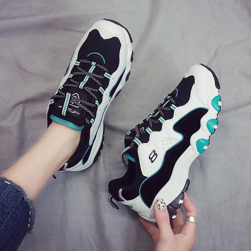 Sports shoes female 2019 spring new thick-soled old shoes female wild Korean students