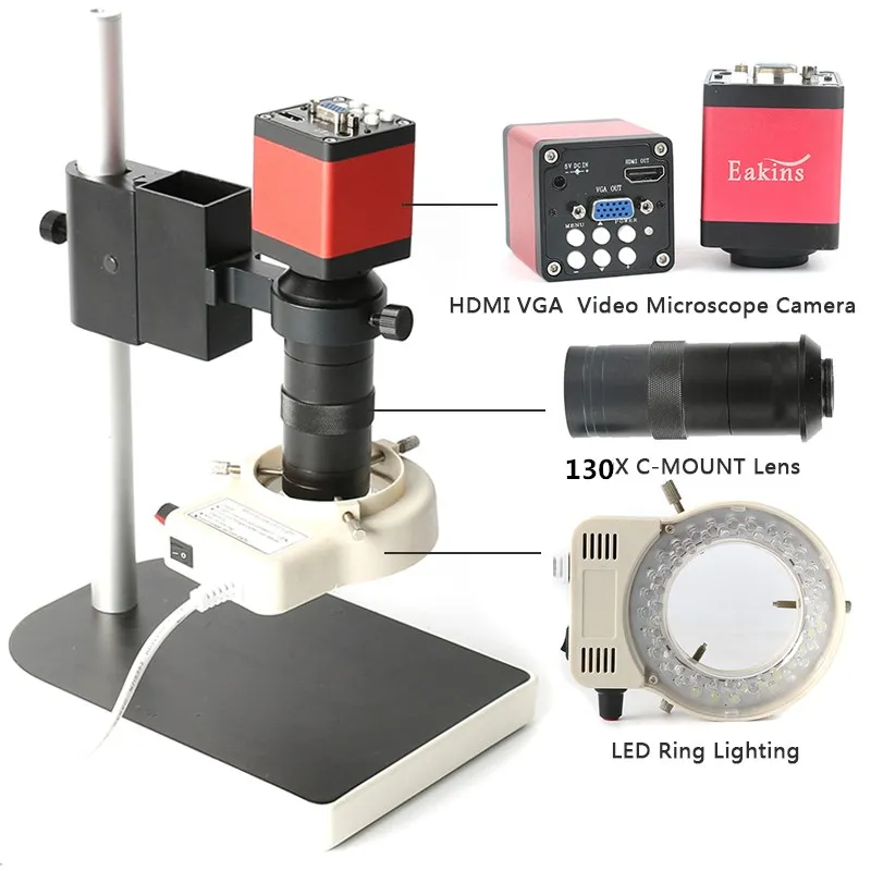  Microscope sets HD 13MP 60F/S HDMI VGA Industrial Microscope Camera+130X C mount lens+56 LED Ring L