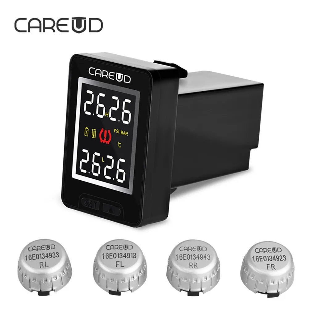 CAREUD U912 TPMS Авто беспроводная система контроля давления в шинах с 4 датчиками ЖК-дисплей Встроенный монитор для Toyota