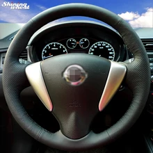 Shining wheat Hand-stitched Black Leather Steering Wheel Cover for Nissan Tiida Sylphy Sentra 2014 Note