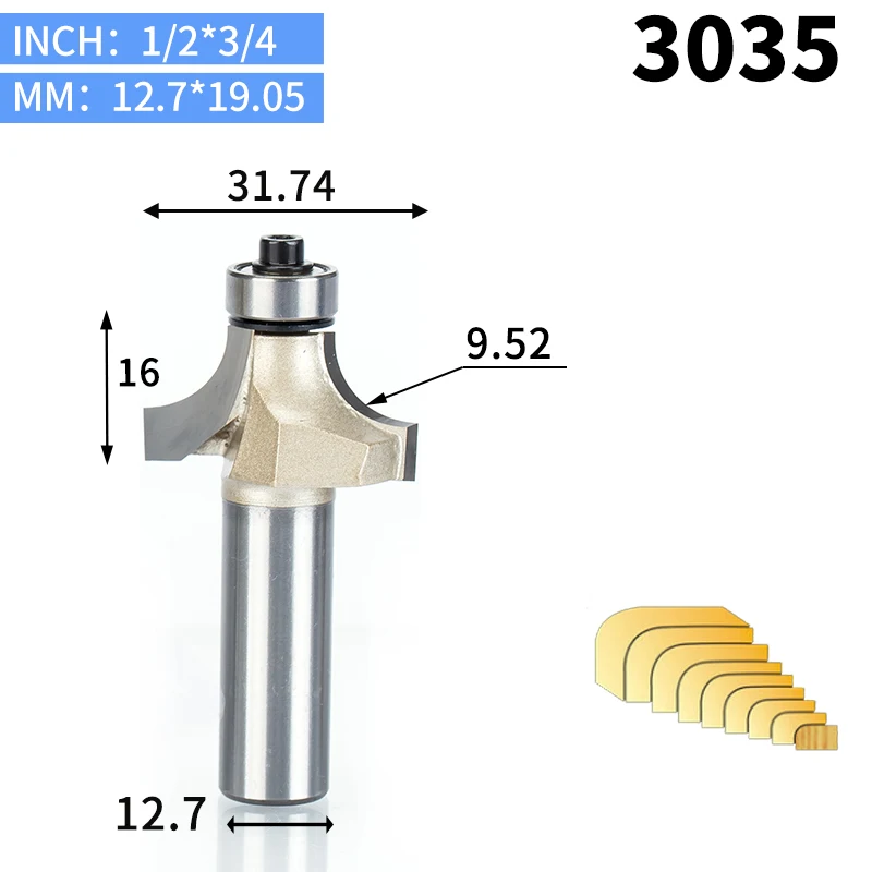 1 шт. круглые фрезы для деревообработки инструмент 2 Флейта концевая фреза с подшипником Фрезерный резак угловой круглый над бит - Длина режущей кромки: 3035