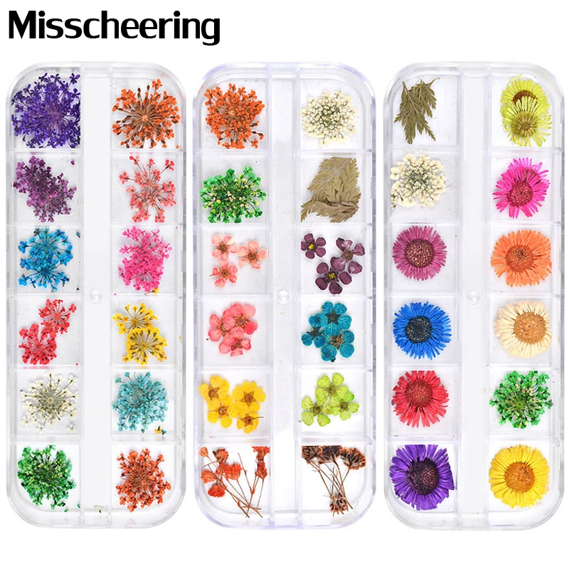 

12 Colors Dried Flowers Nail Art Decorations 3d Natural Daisy Gypsophila Preserved Dry Flower DIY Stickers Manicure Accessories
