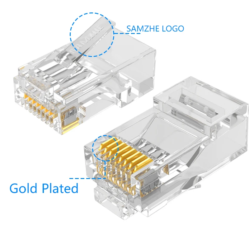 SAMZHE Cat6 RJ45 Modular Plug 8P8C Connector for Ethernet Cable Gold Plated 1Gbps CAT 6 Gigabit 5