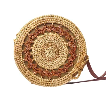 

2019 Fashion Round Straw Bags Summer Style Women Handbags Bohemian Rattan Crossbody Bags Handmade Woven Beach Circular Bags