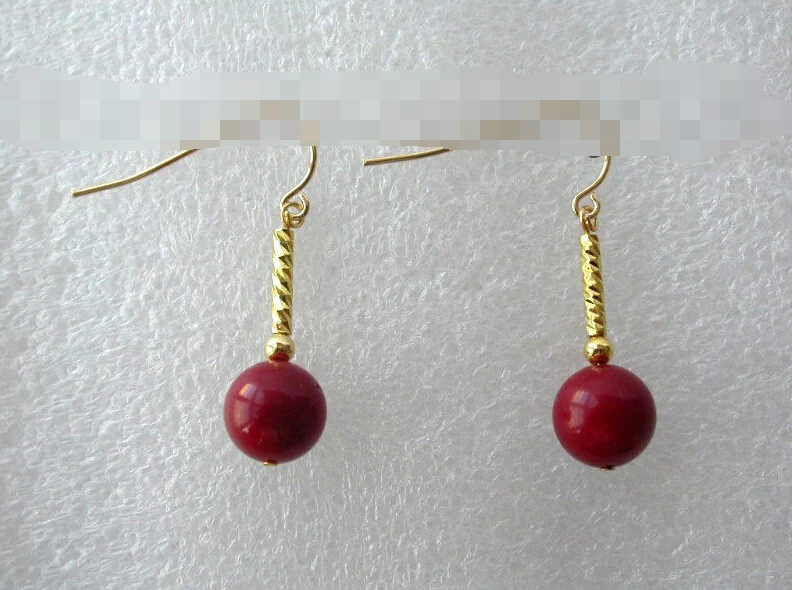 

1295 round red natural coral dangle earrings