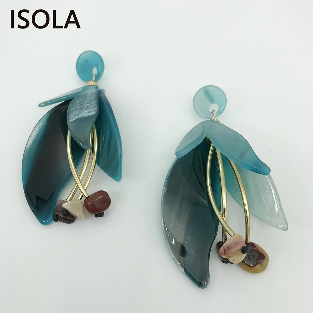 

ISOLA Three Leaf Shape Acrylic Three Bud Inside Statement Flower Dangle Earrings Gift For Woman Charming Drop Earrings