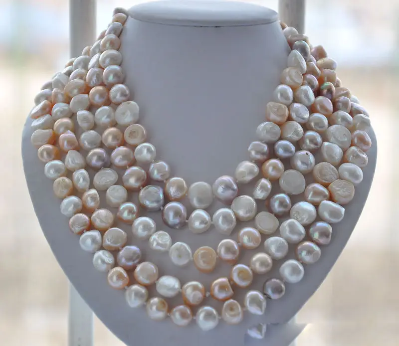 

shipping LONG 14mm white pink lavender baroque FRESHWATER pearl necklace 100inch