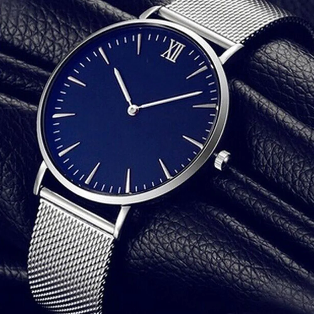 Прямая, женские часы с синим циферблатом, Топ бренд, роскошные часы из нержавеющей стали с сетчатым ремешком, ультра тонкие часы Montre Femme bayan