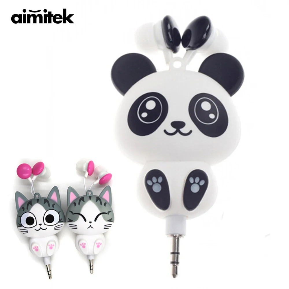 

Aimitek Cute Earphones Cartoon Panda Cheese Cat Chi's Sweet Home Earbuds Automatic Retractable Hifi Headsets for iPhone Android