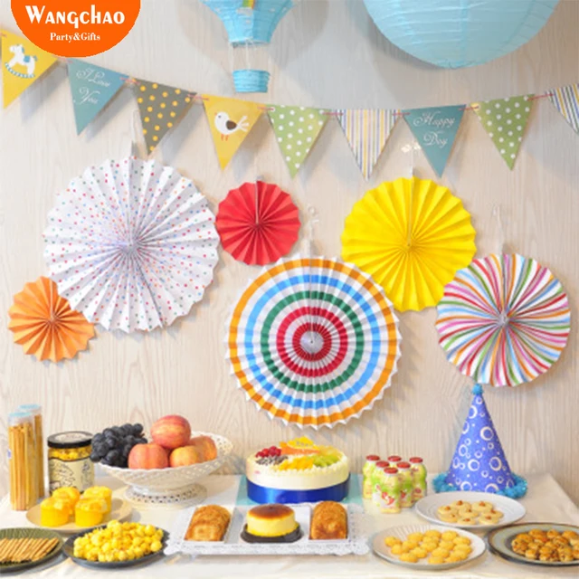 Striped Paper Fans Wall decoration kids happy Birthday Party home room