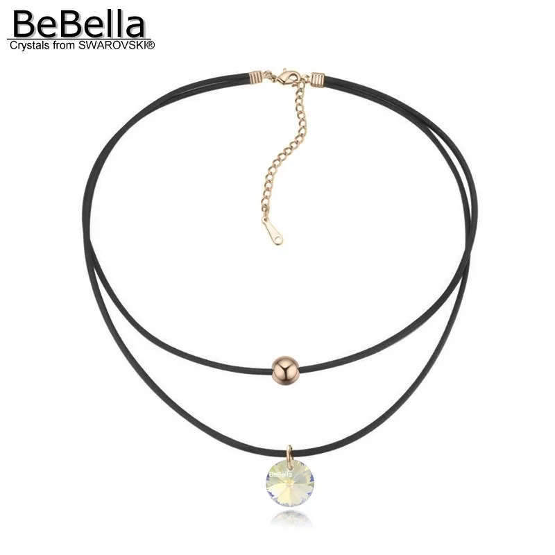 Женское Двухслойное ожерелье BeBella черное с подвесками из кристаллов Swarovski|choker