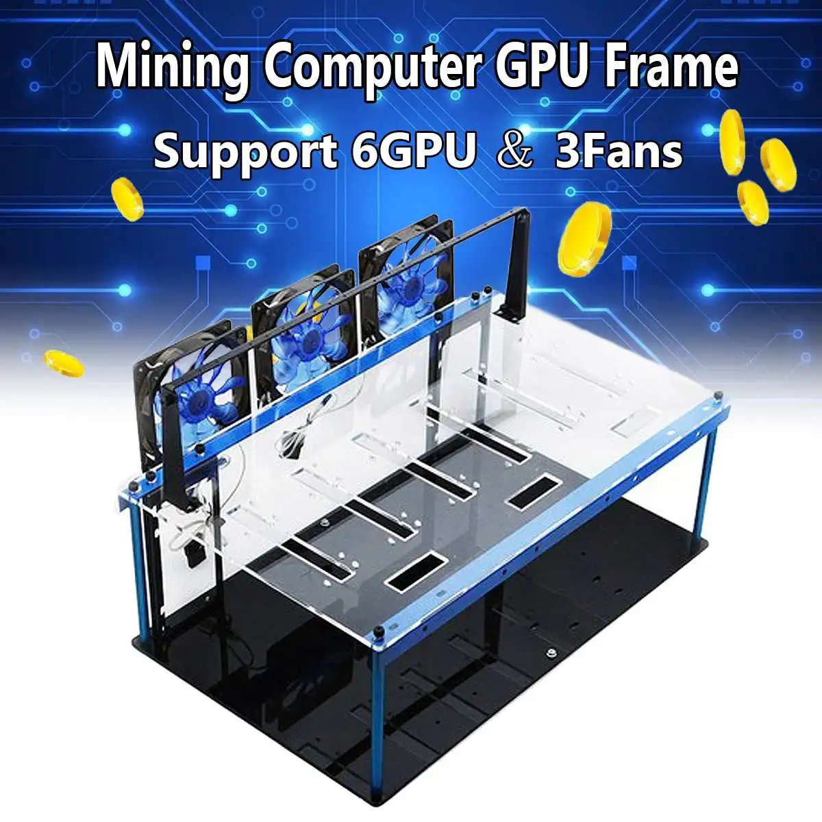 

6 GPU 4 Fans Open Air Pro Mining Computer Alloy Case Frame Rig 4 for 6 GPU ETH BTC ZEC Ethereum