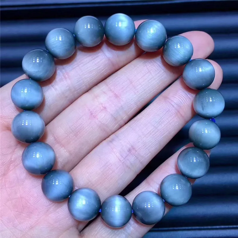 

10.5mm Genuine Natural Blue Rutilated Quartz Crystal Bracelet Brazil Round Beads Cat Eye Gemstone For Woman Lady Gift Bracelets