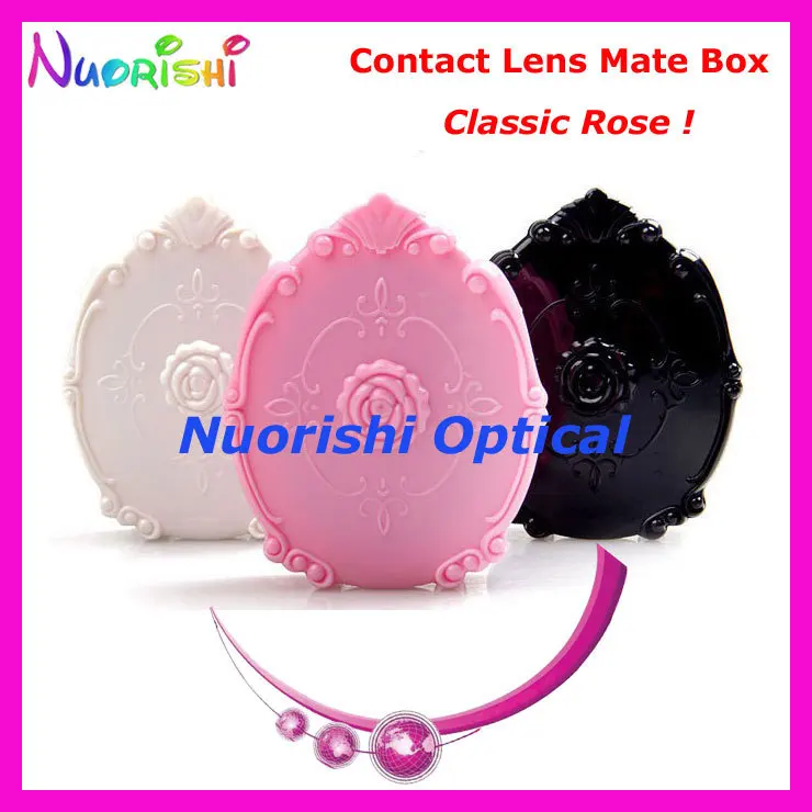 Free Shipping 10pcs Classic Rose design Contact Lens Box with Mirror C501 contact lens mate box