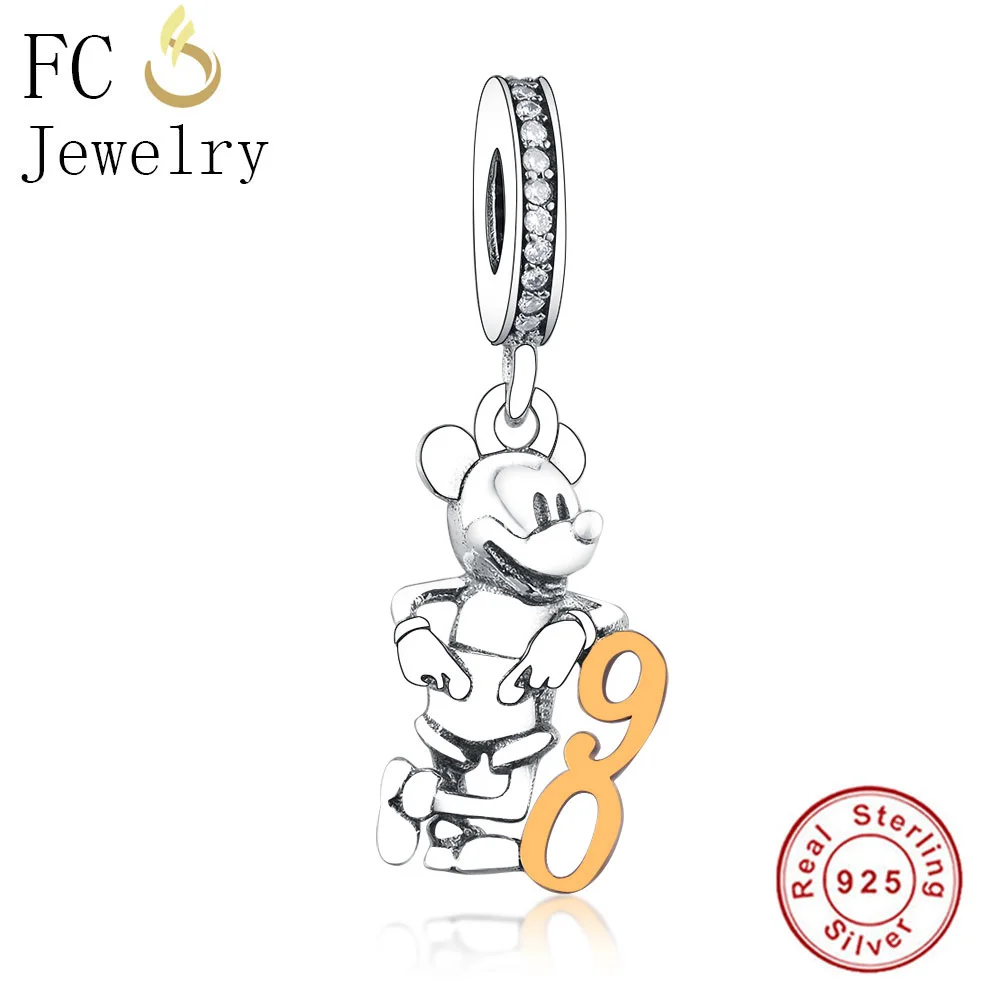 

FC Jewelry Fit Original Pandora Charm Bracelet 925 Sterling Silver Mickey Gold Color Number 90 Year Bead Pendant Making Berloque