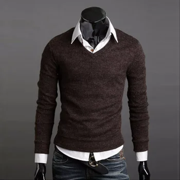 

2019 Aowofs New Men's V-neck Sweater Fashion Men's Cotton Bottoming Sweater Men's Autumn And Winter Long-sleeved Sweater Men's S