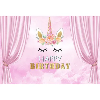 

Floral Unicorn Backdrops Computer Print Pink Curtain Baby Birthday Photo Backgrounds Studio Photography Vinyl Cloth