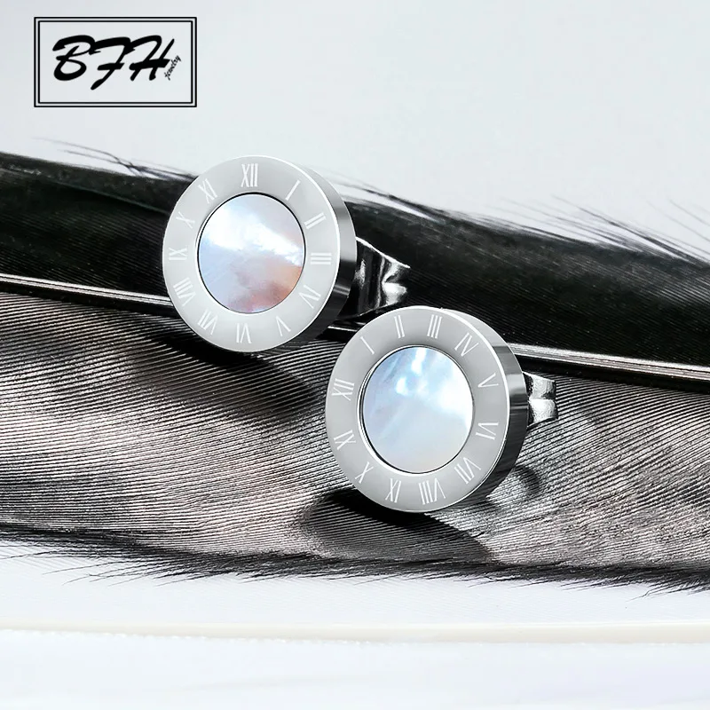 BFH, модные серьги-гвоздики из розового золота и нержавеющей стали для женщин и мужчин, антиаллергенные круглые римские цифры, мужские серьги, ювелирные изделия, подарок