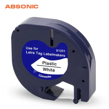 

Absonic 12mm Plastic 91201 Black on White Cassette Label Tape for Dymo Letratag LT-100H LT-100T Plus XR QX-50 Handheld Printers