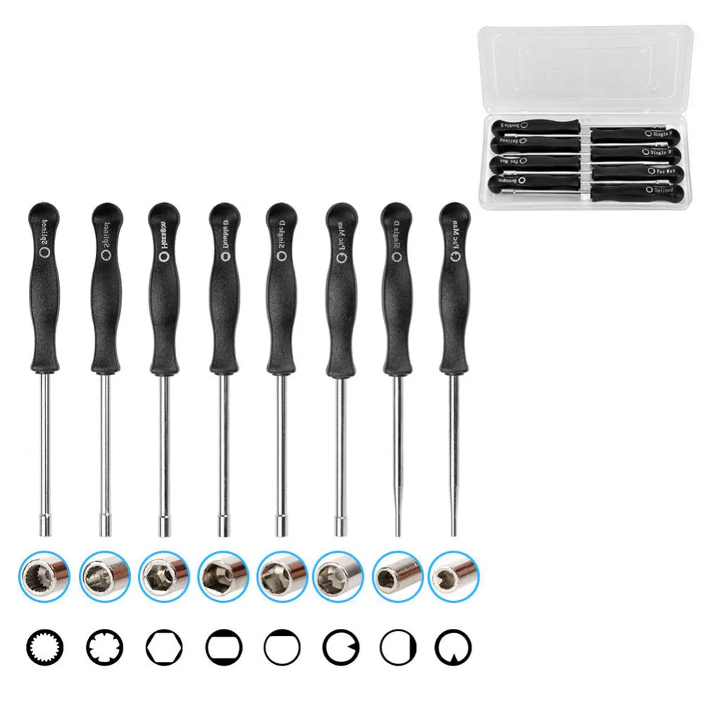 

8pcs/set Splined Screwdriver Adjust Tool Pac Man/Single D/Small Single D/Double D/Hexagon/7 Teeth/21 Teeth Splined Screwdriver
