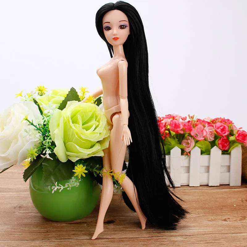 DIY Детская игрушка голова куклы с очень длинными черными волосами кукла аксессуары для 11," 1/6 кукла голова для 1:6 BJD куклы голые тела